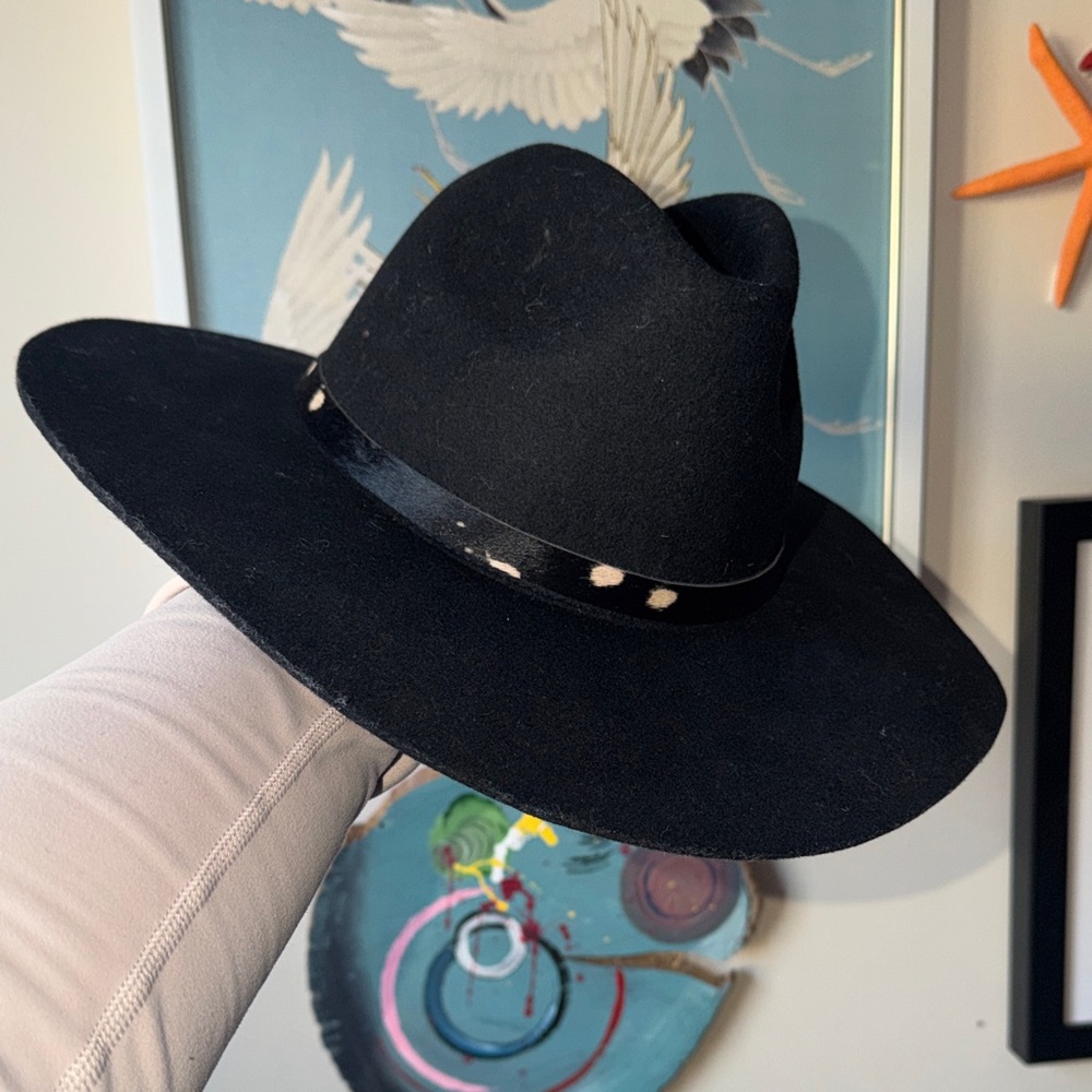 Urban Outfitters Wool Black Fedora with Patterned Band